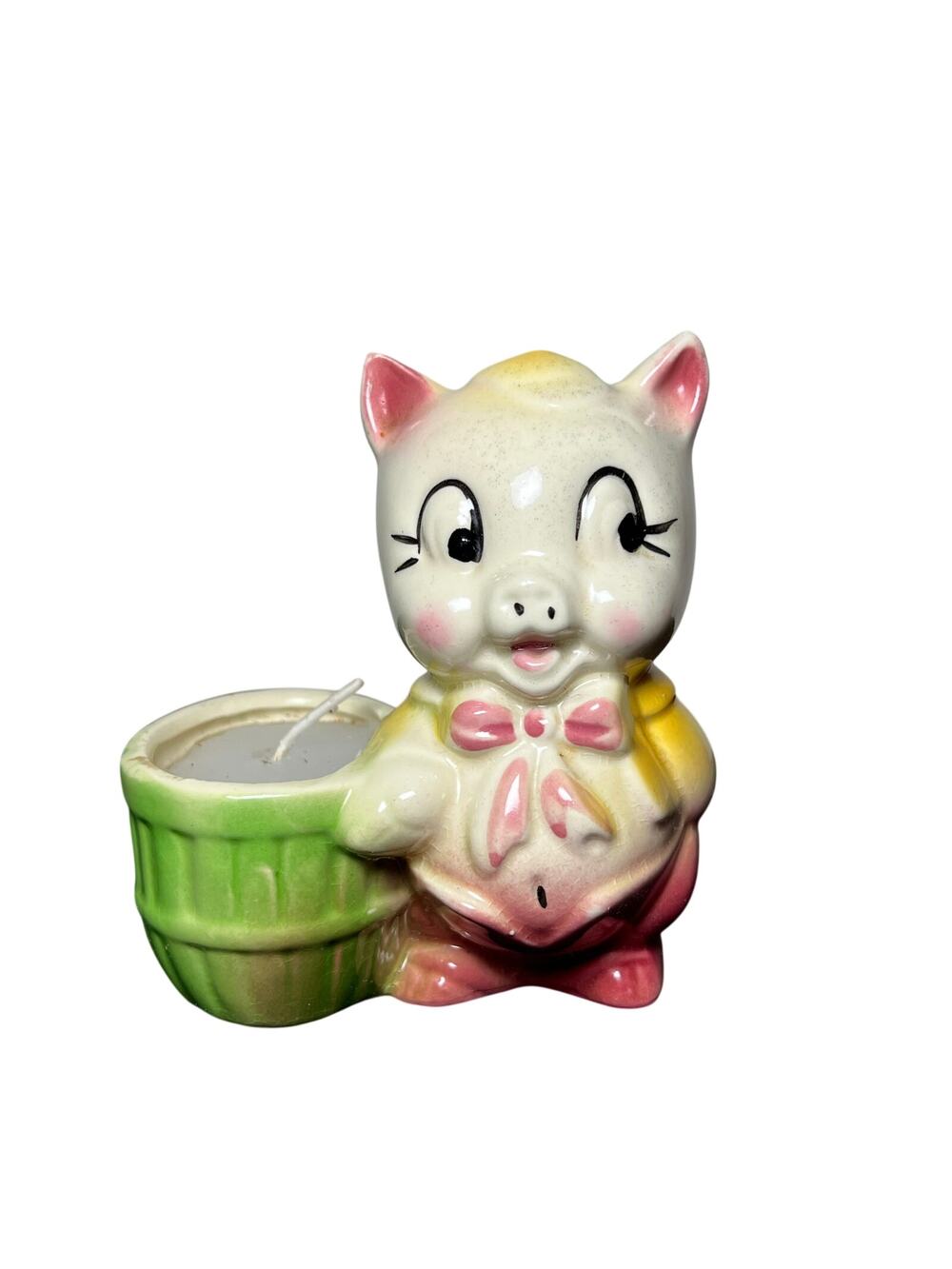 Vintage Ceramic Pig Candle Holder Mid Century Farmhouse